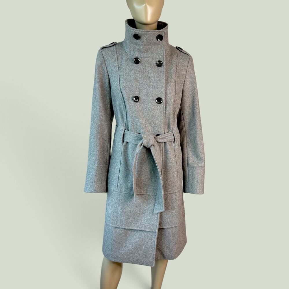 Calvin Klein Women Size 12 Gray Wool Blend Heavy Overcoat Double Breast Belted